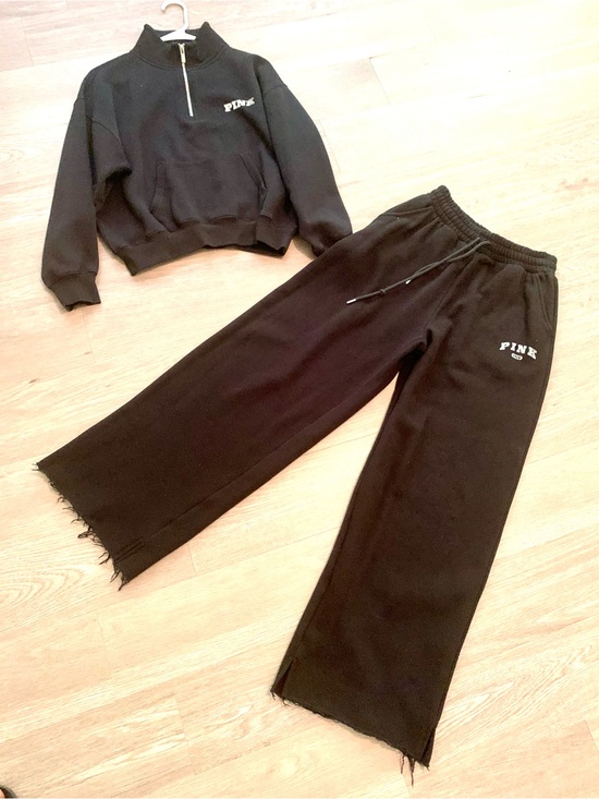 PINK Victoria's Secret Tops - PINK Victoria's Secret Black Oversized Quarter-Zip Pullover & Sweatpants